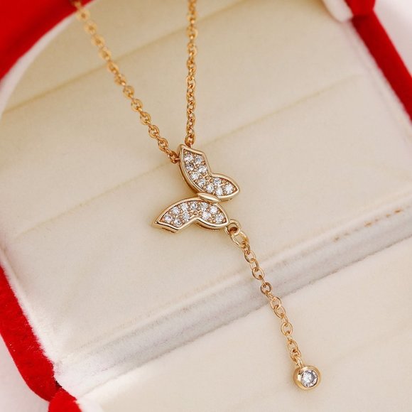 New Popular Butterfly Necklace for Women 18K Gold Plated CZ, HA4603 - Picture 1 of 6
